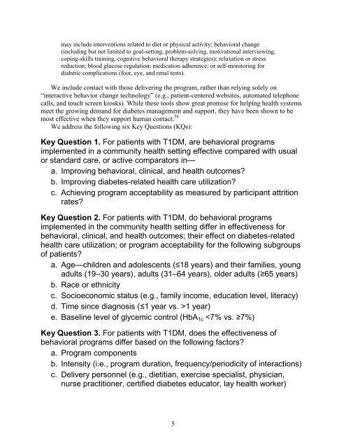 Behavioral Programs for Diabetes Mellitus