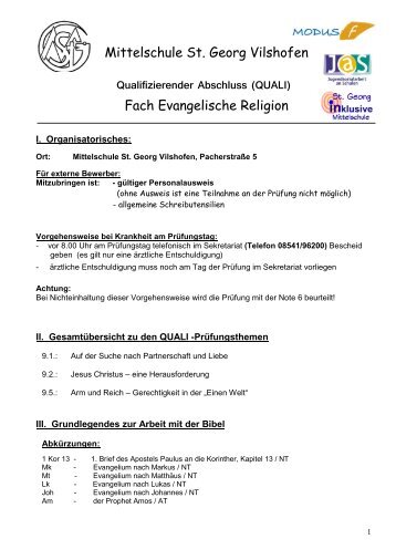 Fach Evangelische Religion