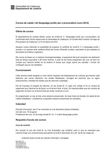 Generalitat de Catalunya Departament de JustÃ­cia Cursos de catalÃ  ...