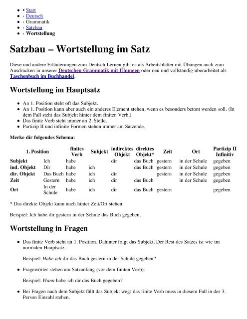 Satzbau – Wortstellung im Satz