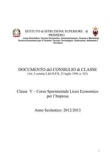 DOCUMENTO del CONSIGLIO di CLASSE