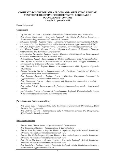 Conclusioni a verbale del CdS FSE 2007l2013 - Regione Veneto