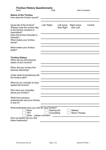 Tinnitus History Questionnaire