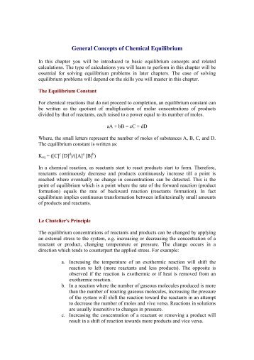 General Concepts of Chemical Equilibrium