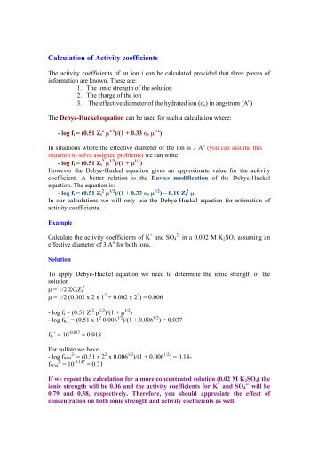 Calculation of Activity coefficients