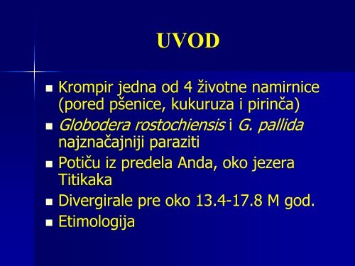 CISTOLIKE NEMATODE KROMPIRA Distribucija morfologija i suzbijanje