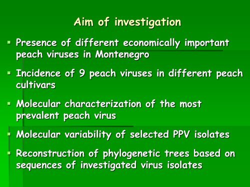 INCIDENCE OF VIRUS INFECTIONS ON DIFFERENT PEACH CULTIVARS IN MONTENEGRO