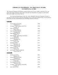 AMERICAN CHAMPIONS - ALL DISTANCE AWARD STANDINGS as of 2004