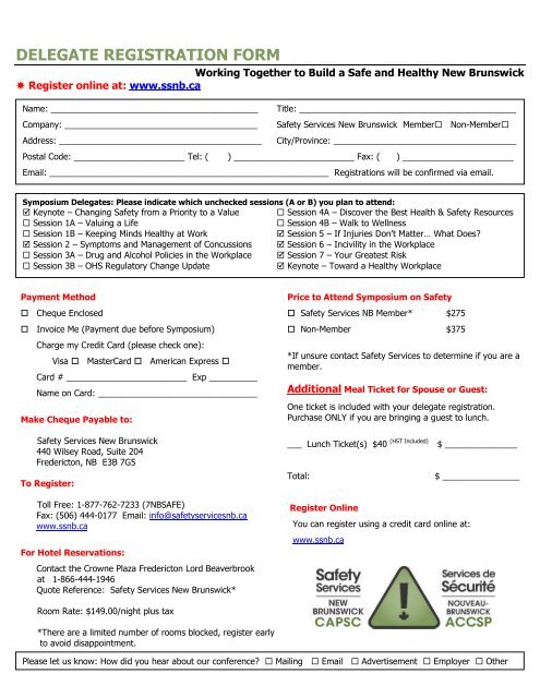 delegate registration form - Safety Services New Brunswick