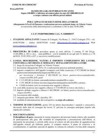 COMUNE DI CODOGNE' Provincia di Treviso Prot.n.8337/3S ...