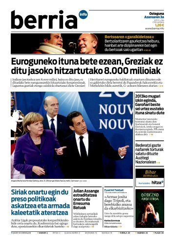 Euroguneko ituna bete ezean Greziak ez ditu jasoko hitzartutako 8.000 milioiak