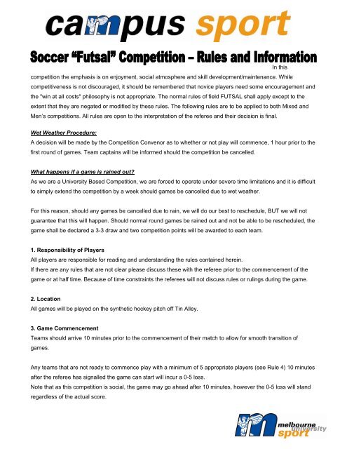 Futsal Rules - Melbourne University Sport