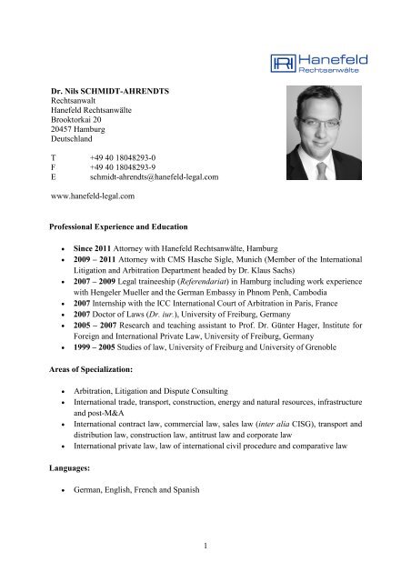 1 Dr. Nils SCHMIDT-AHRENDTS Rechtsanwalt Hanefeld ...