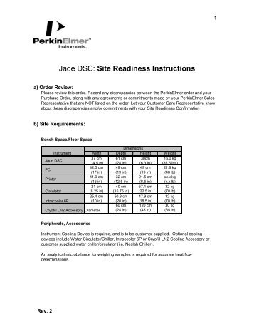 Jade DSC: Site Readiness Instructions - Perkin Elmer Life and ...