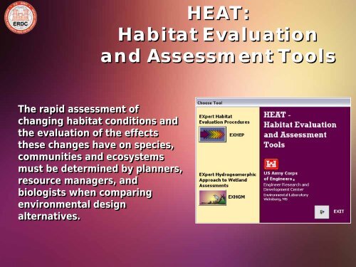 HEAT Habitat Evaluation and Assessment Tools