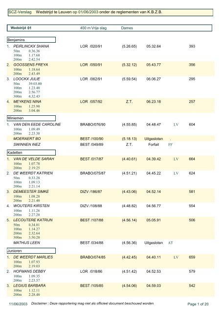 SCZ-Verslag Wedstrijd te Leuven op 01/06/2003 onder de ...