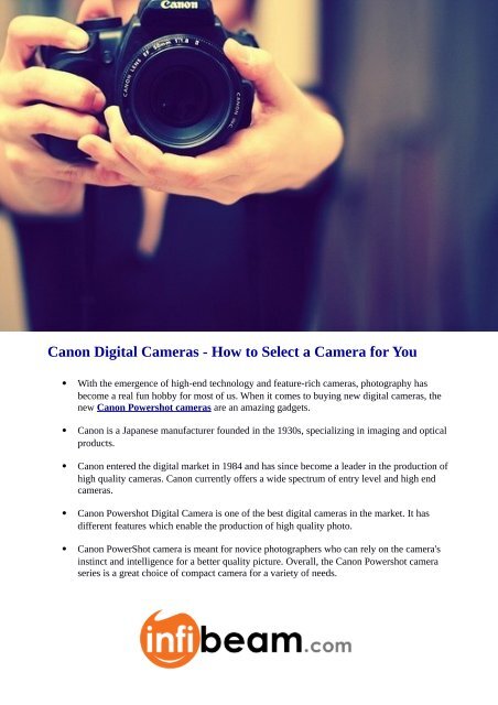 Canon Digital Cameras - How to Select a Camera for You