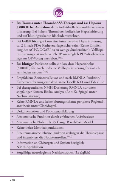 Gerinnungsanamnese!) Spinalanästhesie neuroaxialen Therapiepause