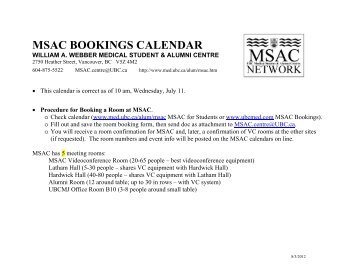 MSAC BOOKINGS CALENDAR