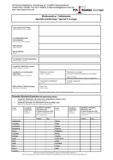 Fragebogen für Firmen - Maklerbüro Rolf Tiemann