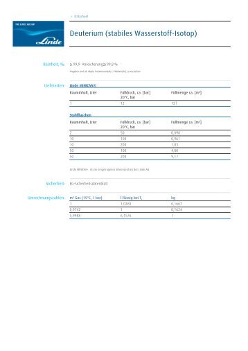 Deuterium (stabiles Wasserstoff-Isotop) - Linde Gas Deutschland