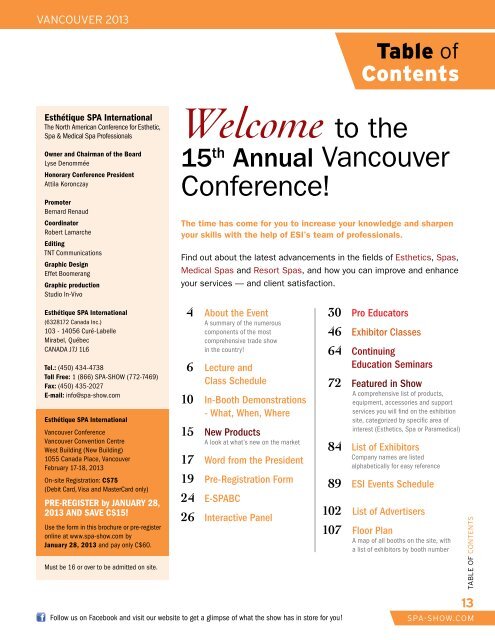 view the 2013 show program - Esthetique SPA International