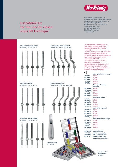 Osteotome Kit for the specific closed sinus lift technique