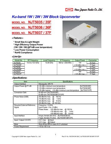 Ku-band 1W / 2W / 3W Block Upconverter NJT5035 / 35F NJT5036 / 36F NJT5037 / 37F