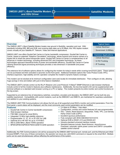 Radyne DMD20 LBST L-Band Satellite Modem Datasheet