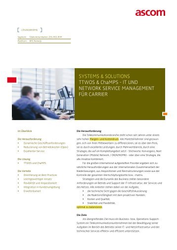 SYSTEMS & SOLUTIONS TTWOS & ChaMPS - IT ... - Ascom Schweiz