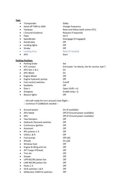 Checklist MS FSX incl PMDG 747-400(F)