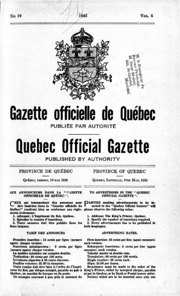 Gazette officielle de Québec Quebec Official Gazette