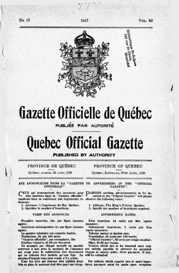 Gazette Officielle de Québec Quebec Official Gazette
