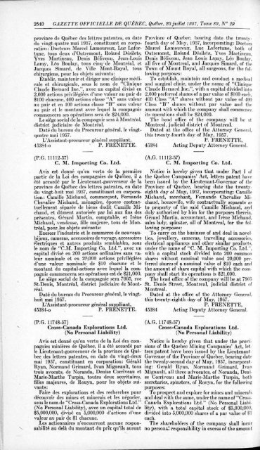 Gazette officielle de Québec Quebec Official Gazette