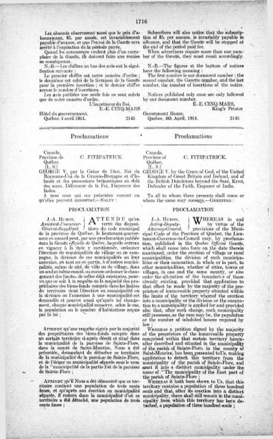 Gazette Officielle de Québec Quebec Official Gazette