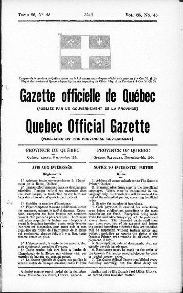 Gazette officielle de Québec Quebec Official Gazette