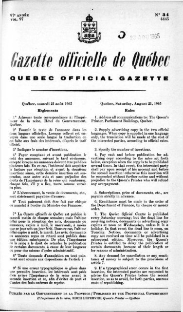 Gazette officie/le ie Québec