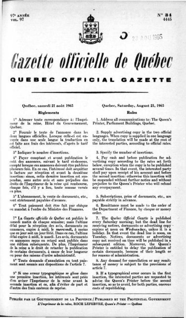 Gazette officie/le ie Québec