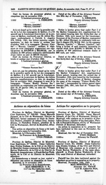 Gazette officielle de Québec Quebec Official Gazette