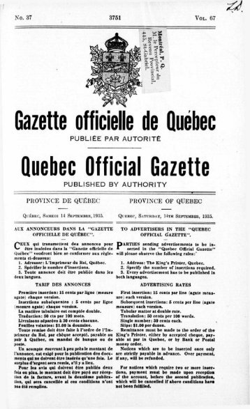 Gazette officielle de Quebec Quebec Official Gazette