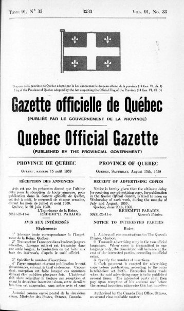 Gazette officielle de Québec Quebec Official Gazette