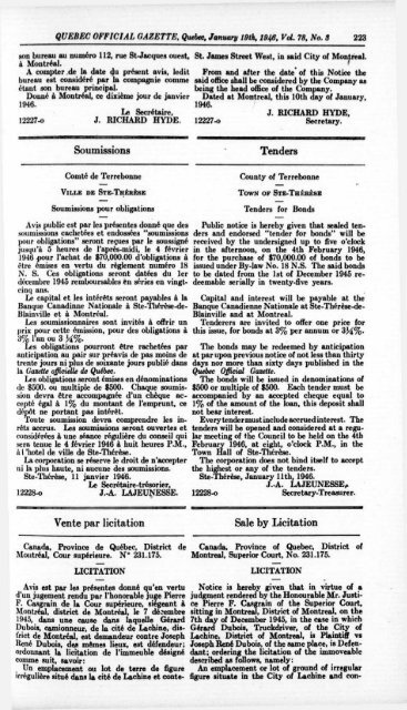 Quebec Official Gazette