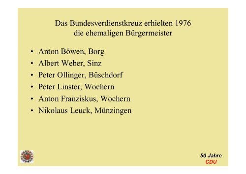 50 Jahre CDU Gemeindeverband Perl Erstellt von Gerhard Hein