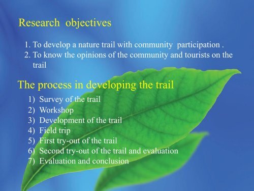 Development of a Nature Trail for Ecotourism with Community Participation