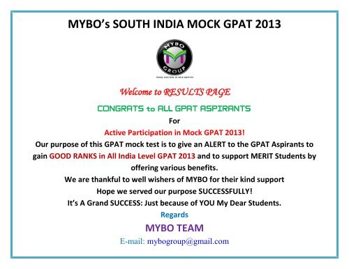 MYBO’s SOUTH INDIA MOCK GPAT 2013