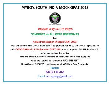 MYBO’s SOUTH INDIA MOCK GPAT 2013