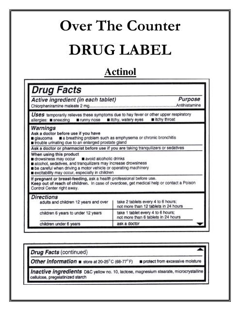 Over the Counter (OTC) Drug Labels