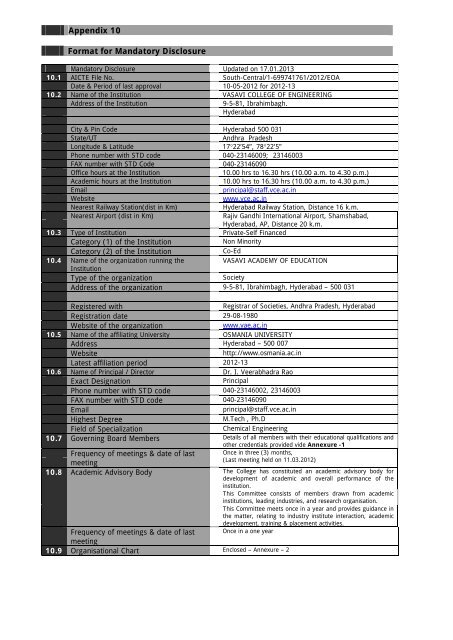 Appendix 10 Format for Mandatory Disclosure