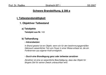 Schwere Brandstiftung § 306 a I Tatbestandsmäßigkeit 1 Objektiver Tatbestand