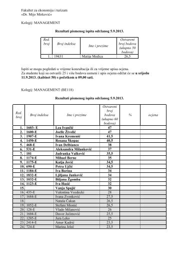 rez.ispita 5.9.2013 - Fakultet ekonomije i turizma "Dr. Mijo MirkoviÄ"